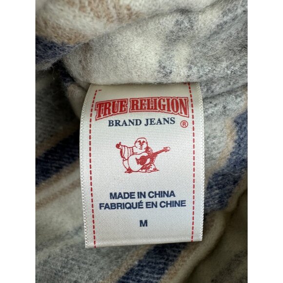 True Religion Mens Med Black/Cream Snap Puffer Vest W/ Leather Yoke NWT - Picture 7 of 13